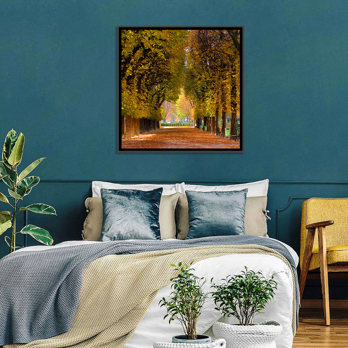 Golden Hour Autumn Path Wall Art in a room, landscape