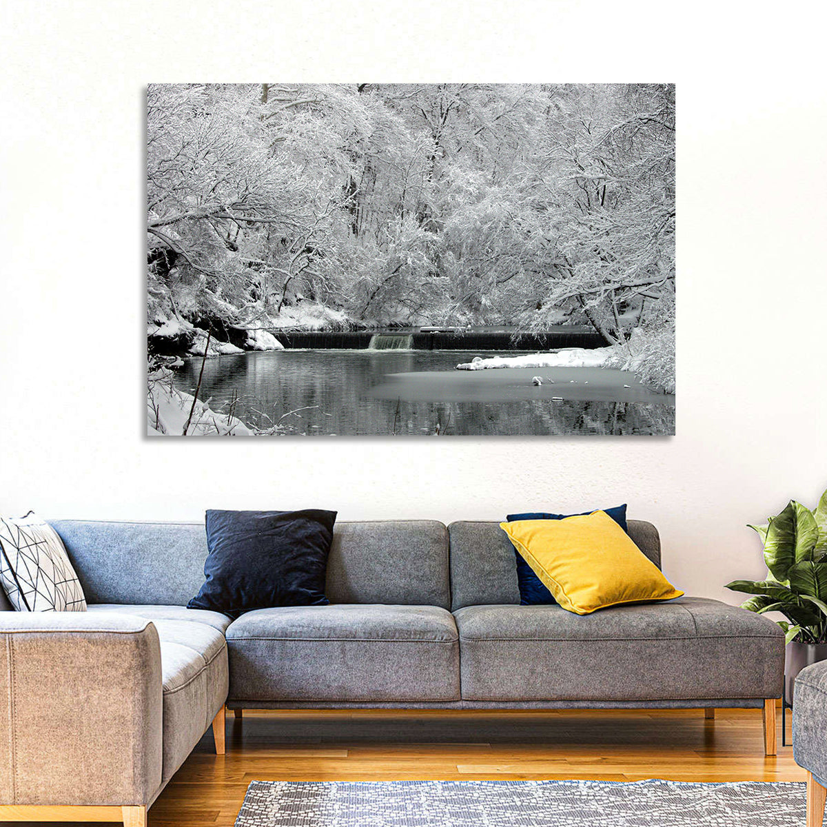 Fairmount Park Winter Spillway Wall Art in a room, landscape