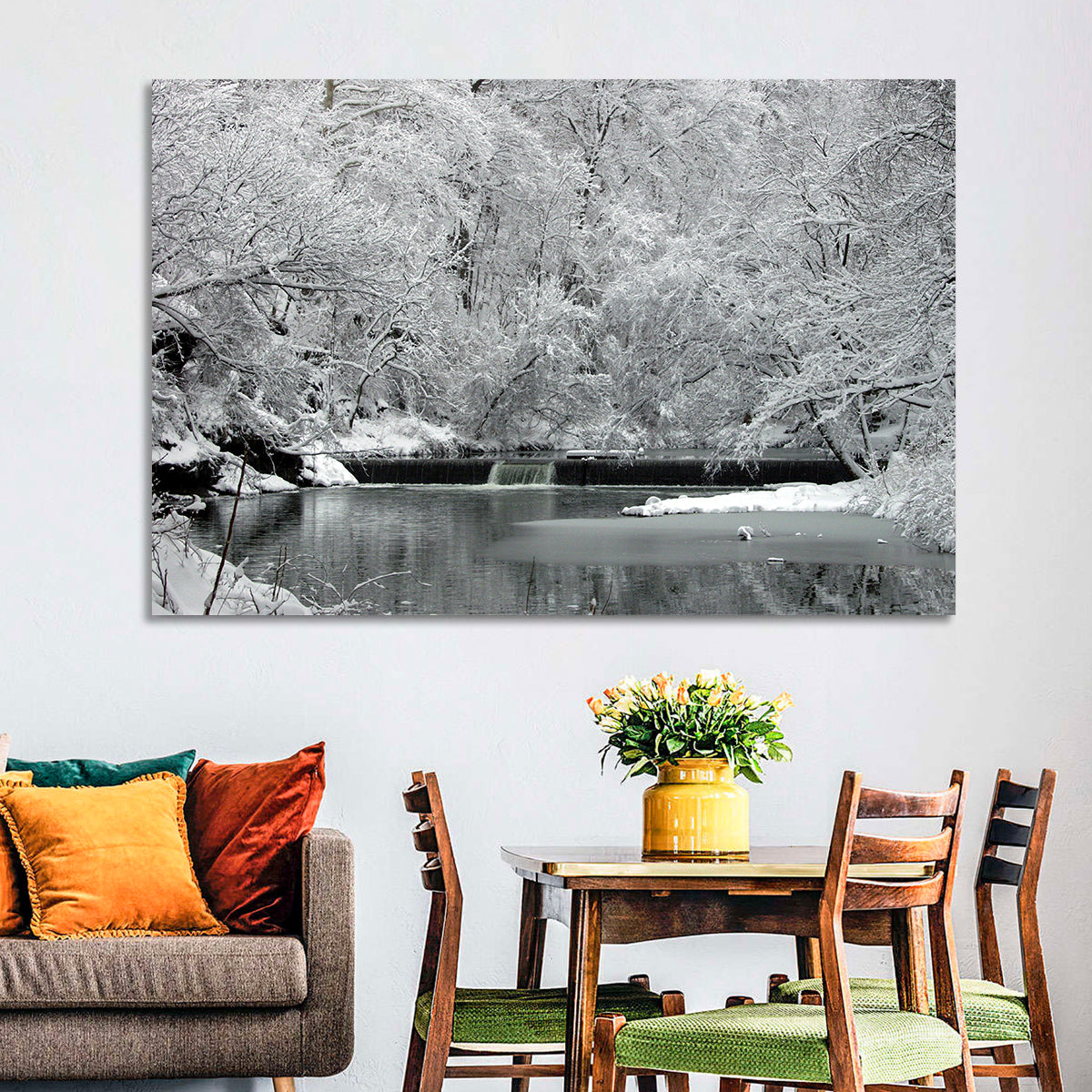 Fairmount Park Winter Spillway Wall Art in a room, landscape