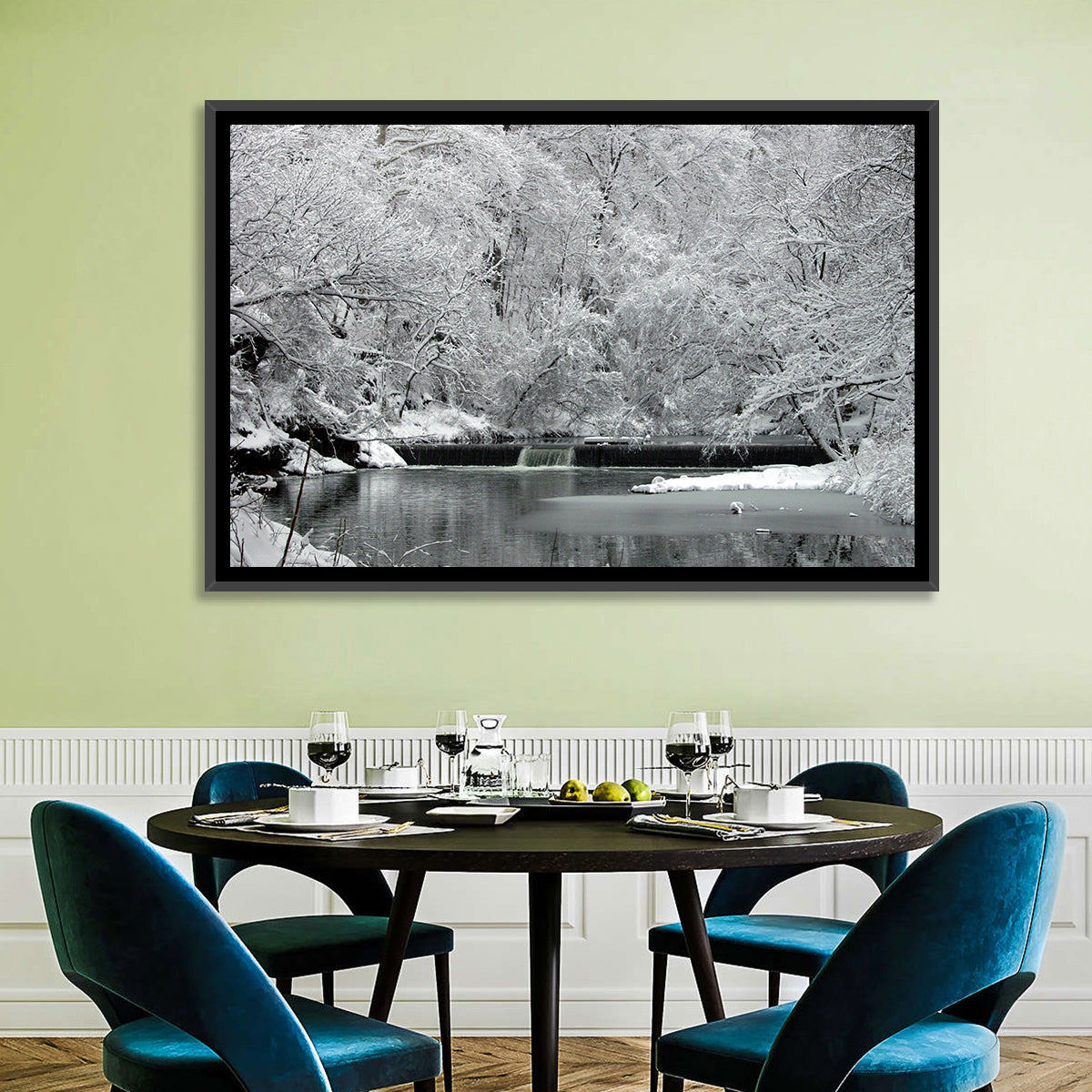 Fairmount Park Winter Spillway Wall Art in a room, landscape