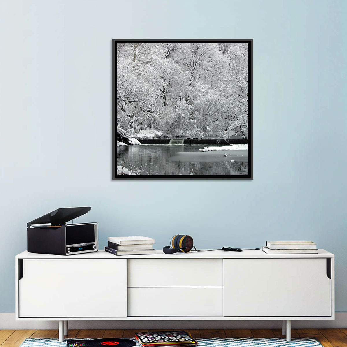 Fairmount Park Winter Spillway Wall Art in a room, landscape