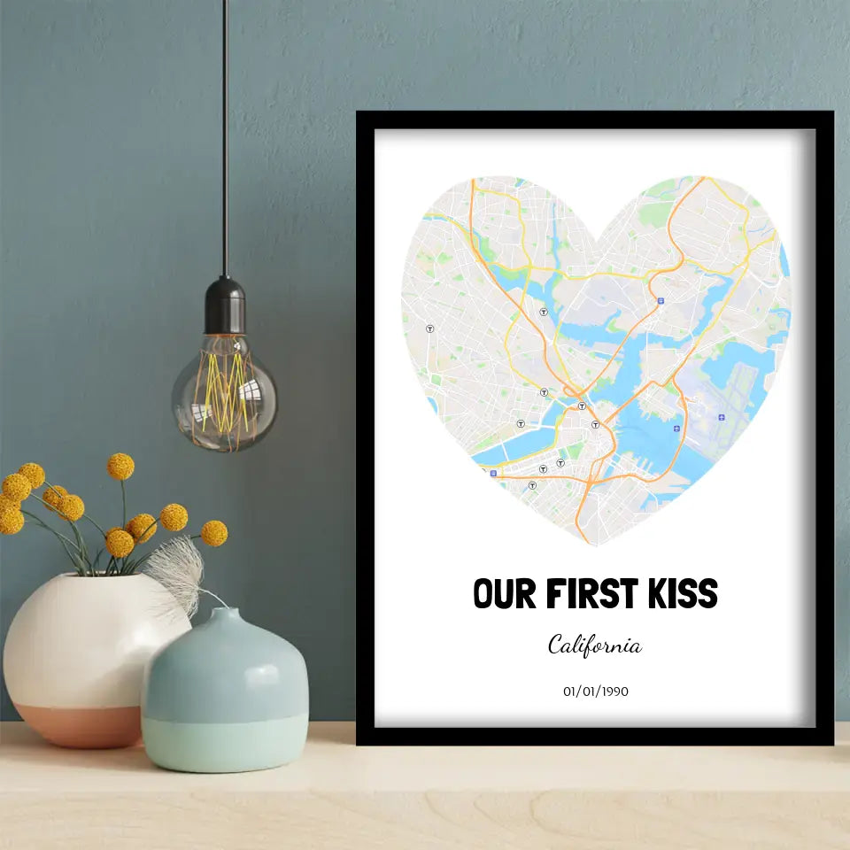 Boston First Kiss Map Canvas Wall Art