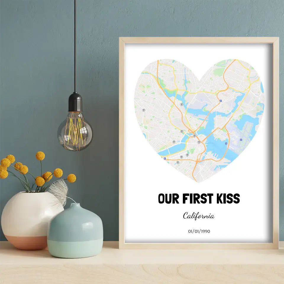 Boston First Kiss Map Canvas Wall Art