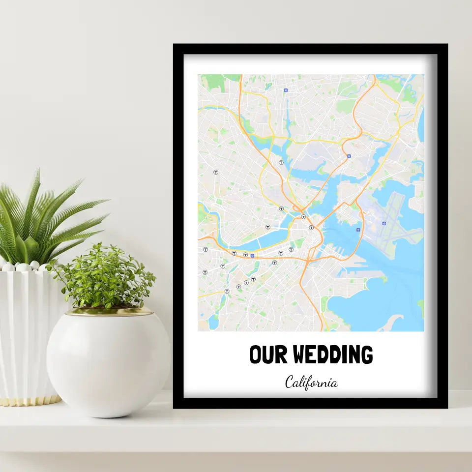 Our Wedding Boston Map Canvas Wall Art