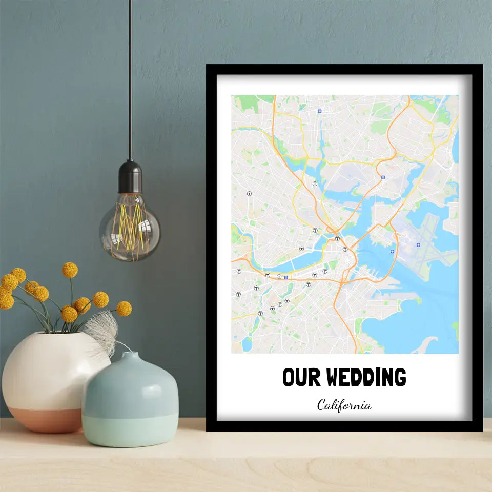 Our Wedding Boston Map Canvas Wall Art