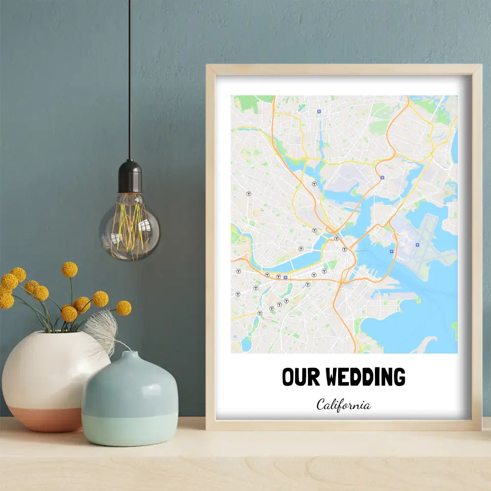 Our Wedding Boston Map Canvas Wall Art