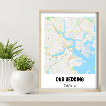 Our Wedding Boston Map Canvas Wall Art