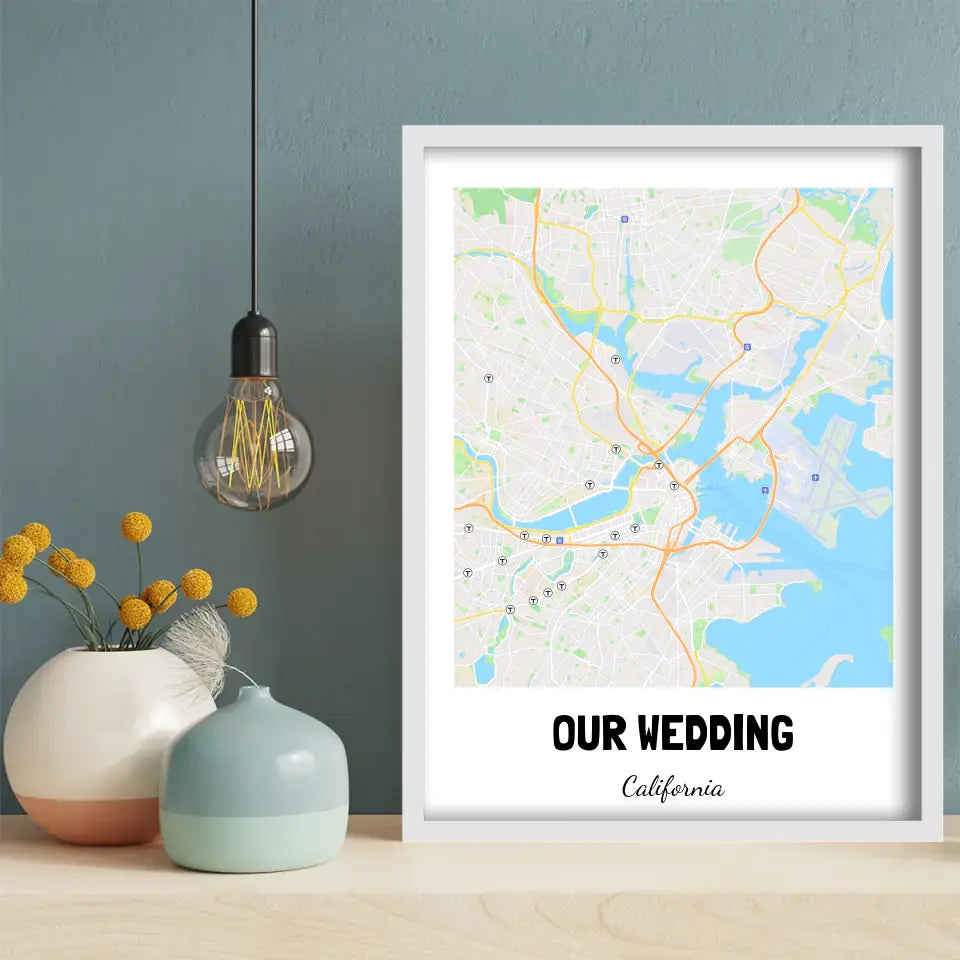 Our Wedding Boston Map Canvas Wall Art