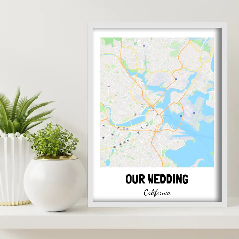 Our Wedding Boston Map Canvas Wall Art