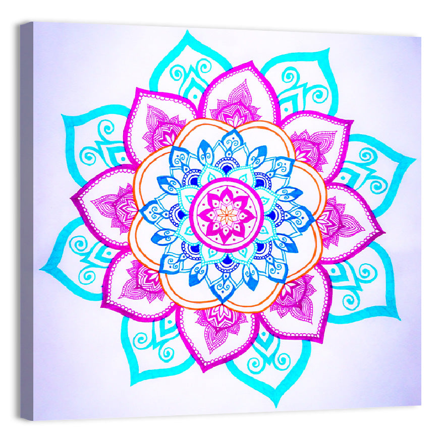 Vibrant Hand-drawn Mandala Flower Pattern Wall Art