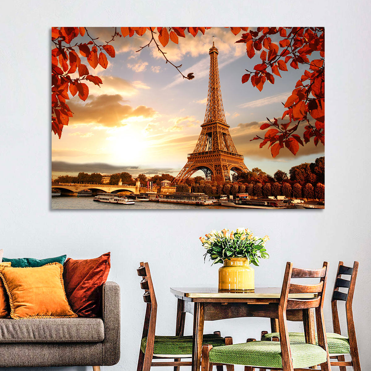 Eiffel Tower at Golden Hour Wall Art in a room, landscape