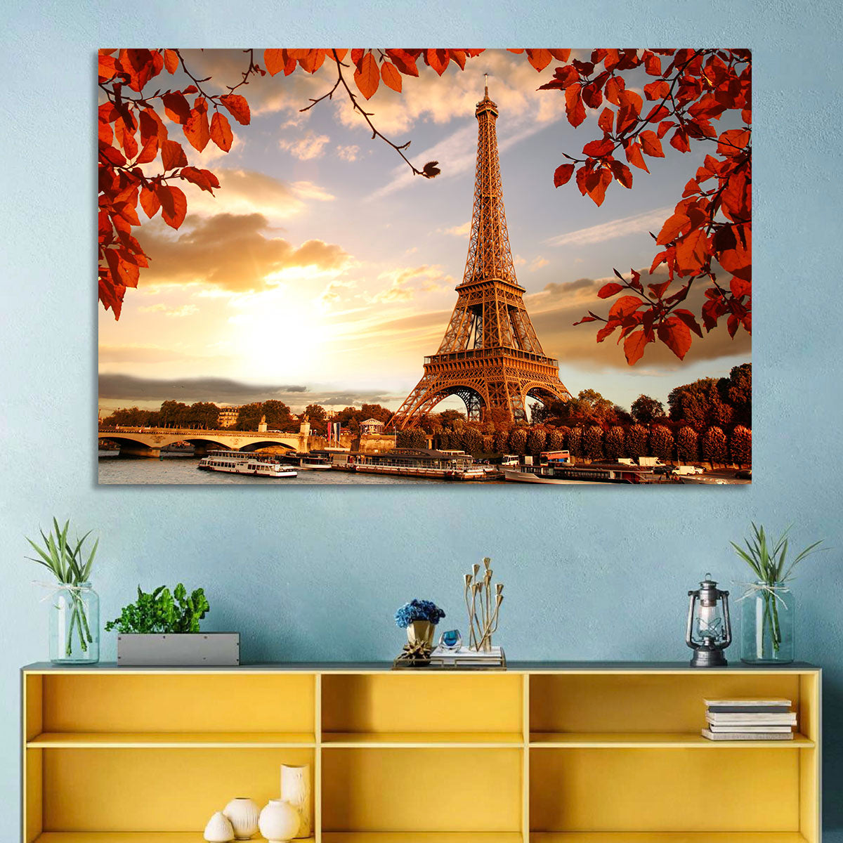 Eiffel Tower at Golden Hour Wall Art in a room, landscape