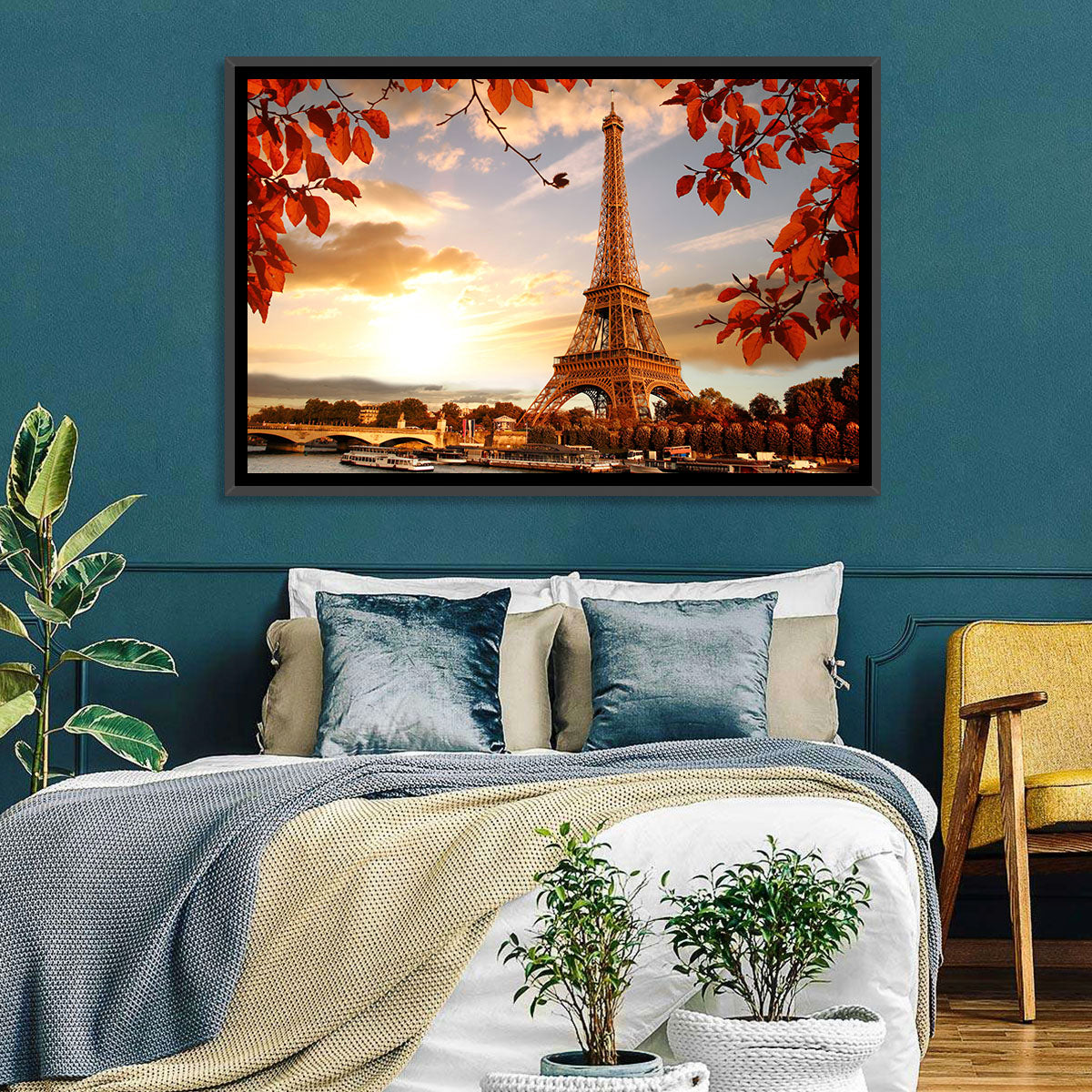 Eiffel Tower at Golden Hour Wall Art in a room, landscape