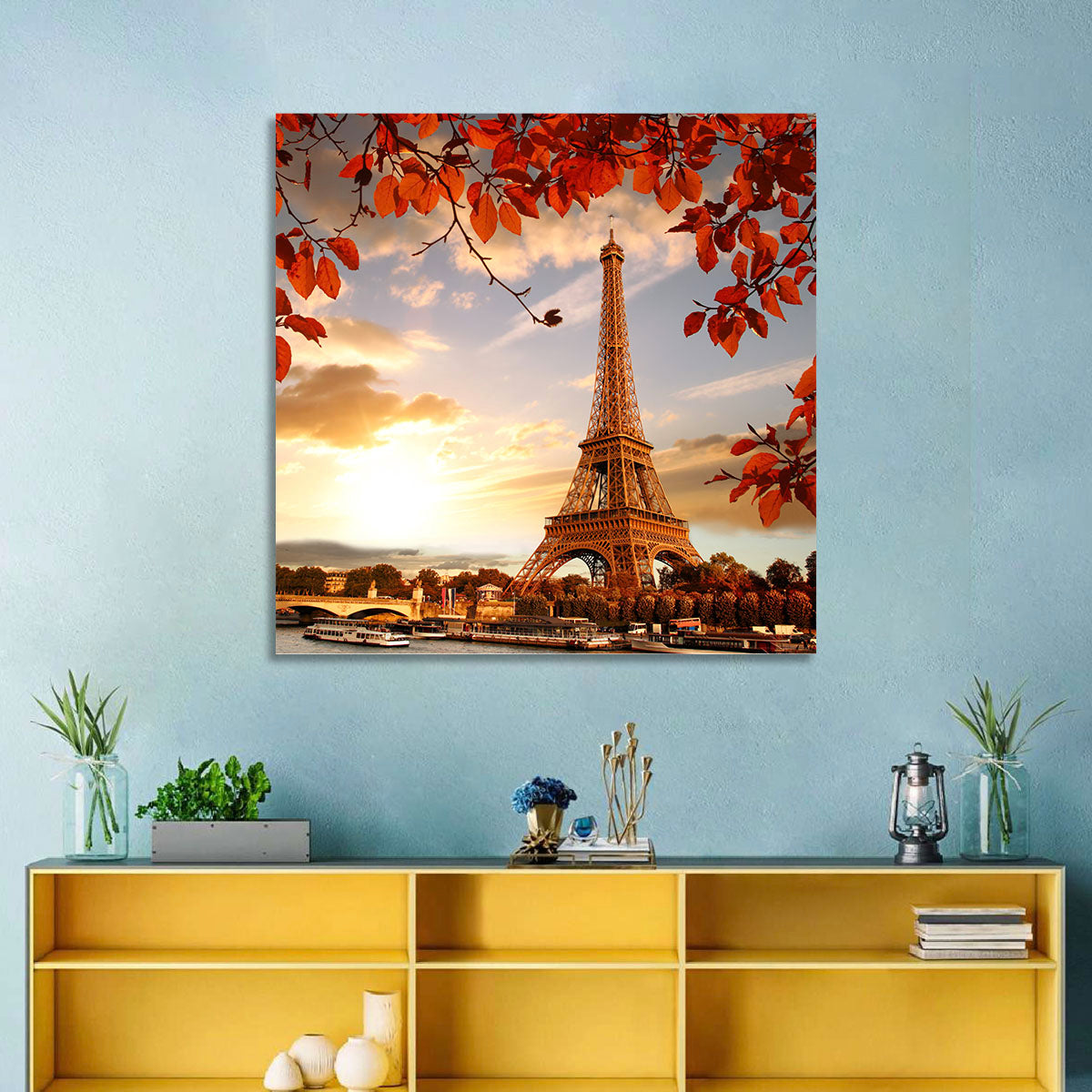 Eiffel Tower at Golden Hour Wall Art in a room, landscape