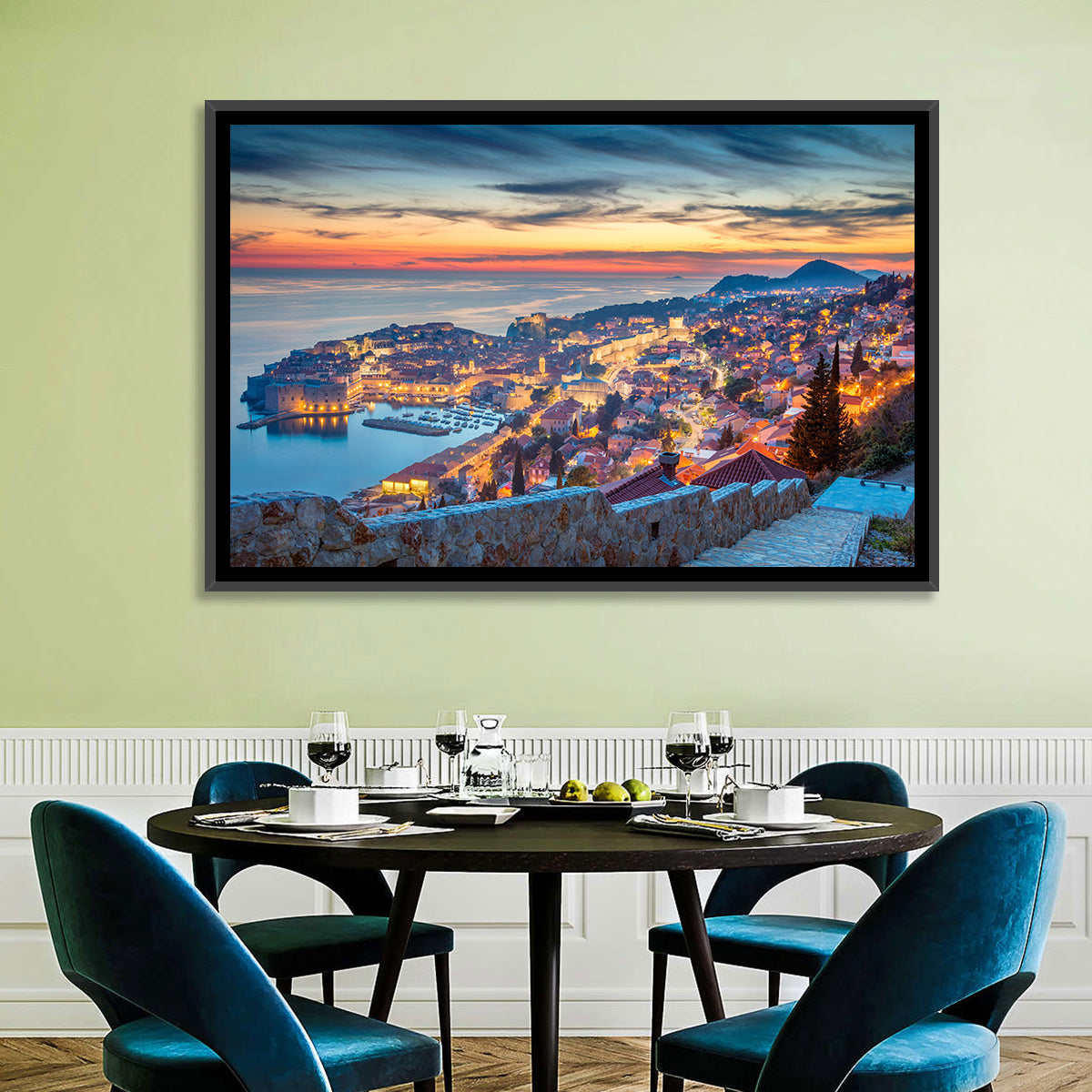 Old Town Dubrovnik at Dusk Wall Art in a room, landscape