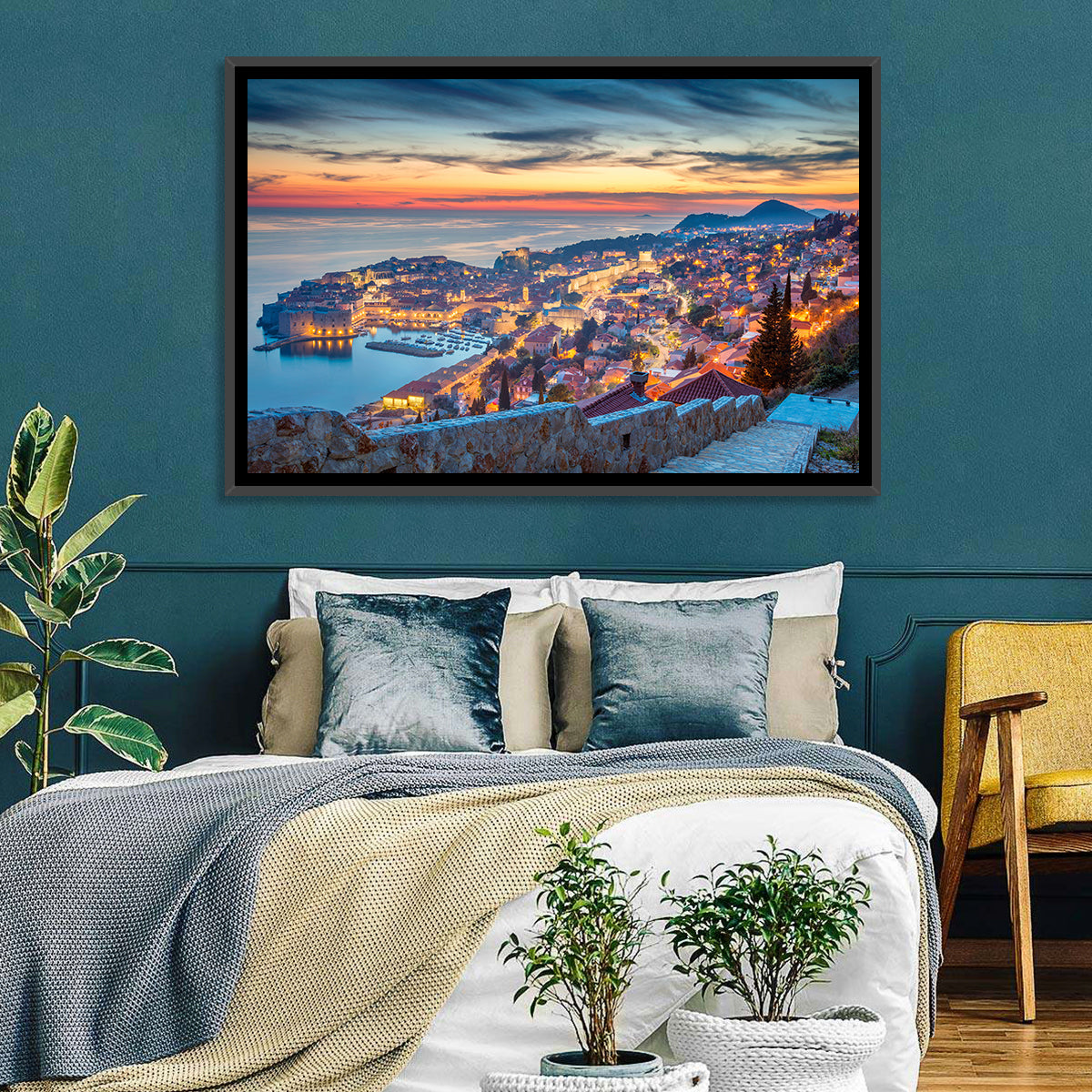 Old Town Dubrovnik at Dusk Wall Art in a room, landscape