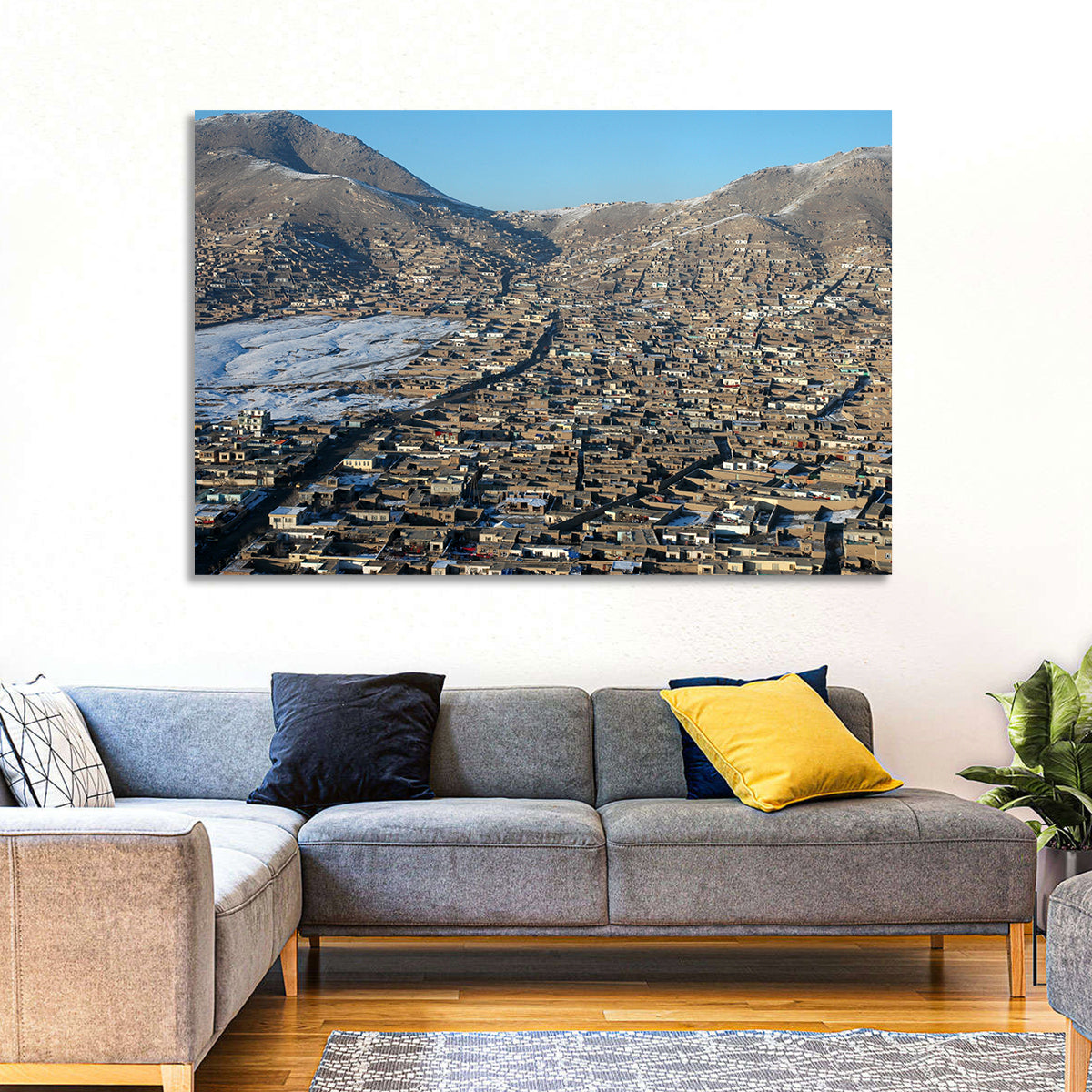 Kabul Winter Cityscape Wall Art in a room, landscape