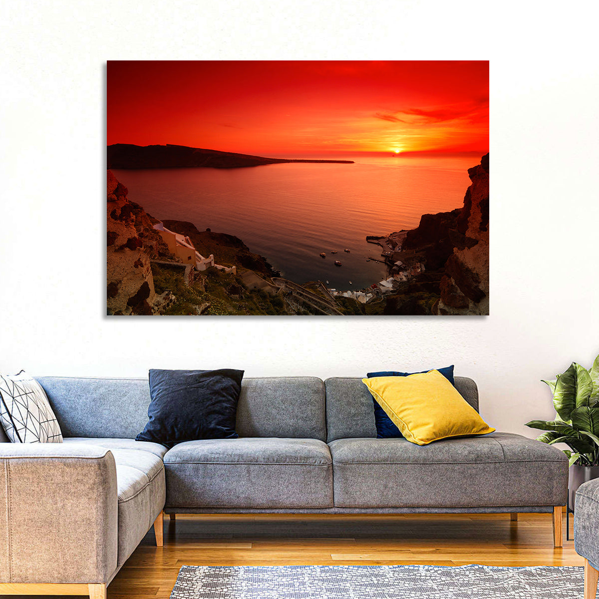 Ammoudi Bay Sunset, Oia Wall Art in a room, landscape