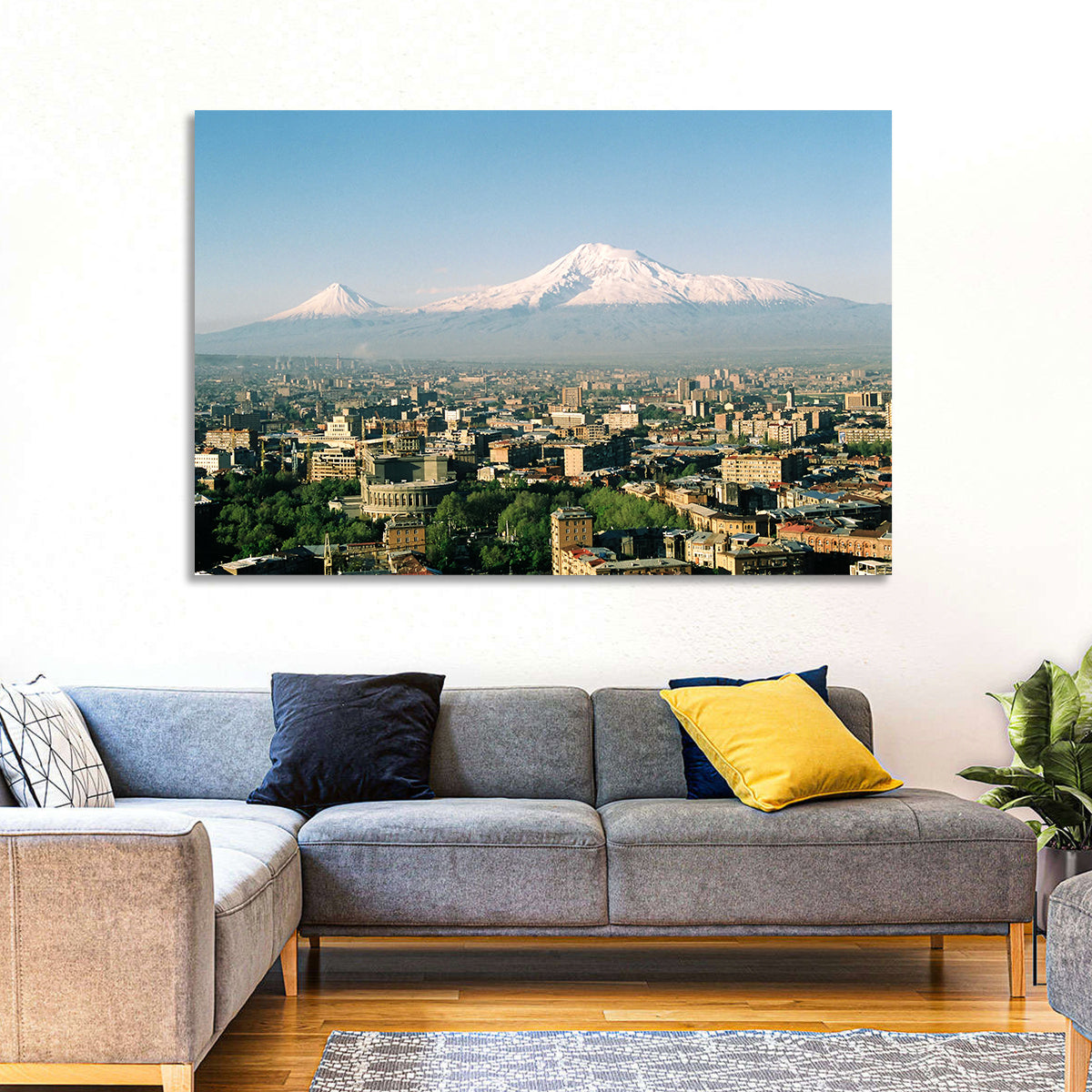 Mount Ararat Over Yerevan Wall Art in a room, landscape
