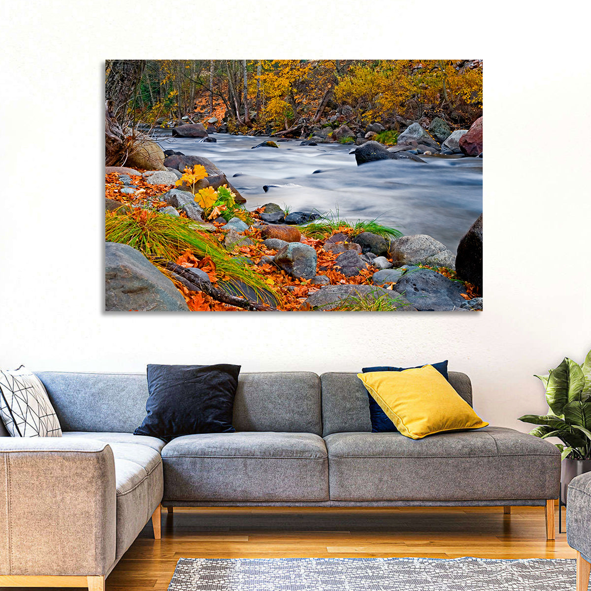 Golden Autumn Forest Creek Wall Art