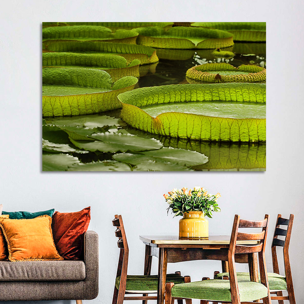 Giant Victoria Amazonica Lily Pads Wall Art in a room, landscape