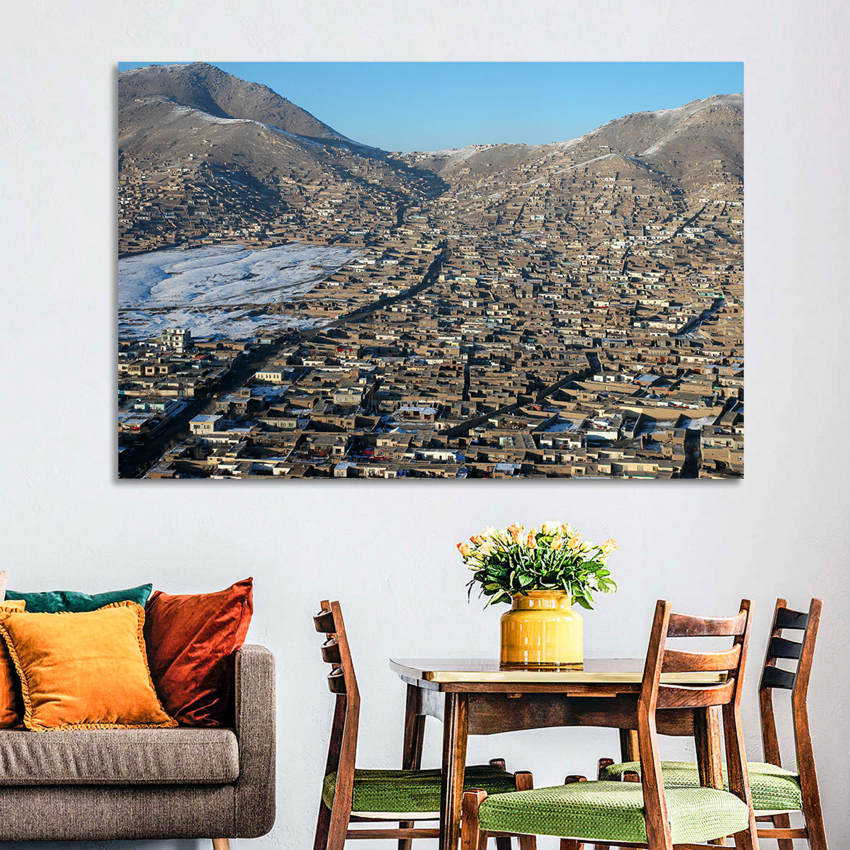 Kabul Winter Cityscape Wall Art in a room, landscape