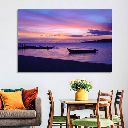 Malolo Island Sunset with Moored Boats Wall Art