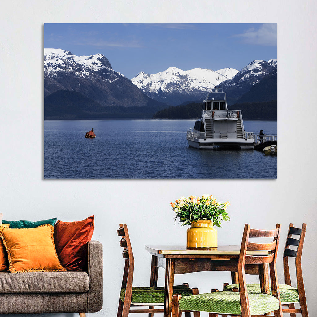 Lake Nahuel Huapi Catamaran and Snow-capped Mountains Wall Art