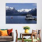 Lake Nahuel Huapi Catamaran and Snow-capped Mountains Wall Art