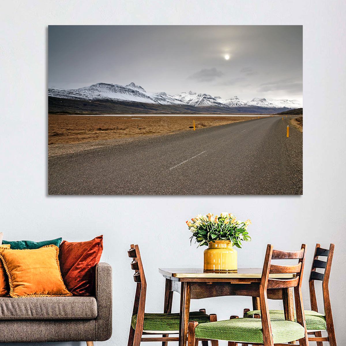Icelandic Road to Snow-capped Mountains Wall Art