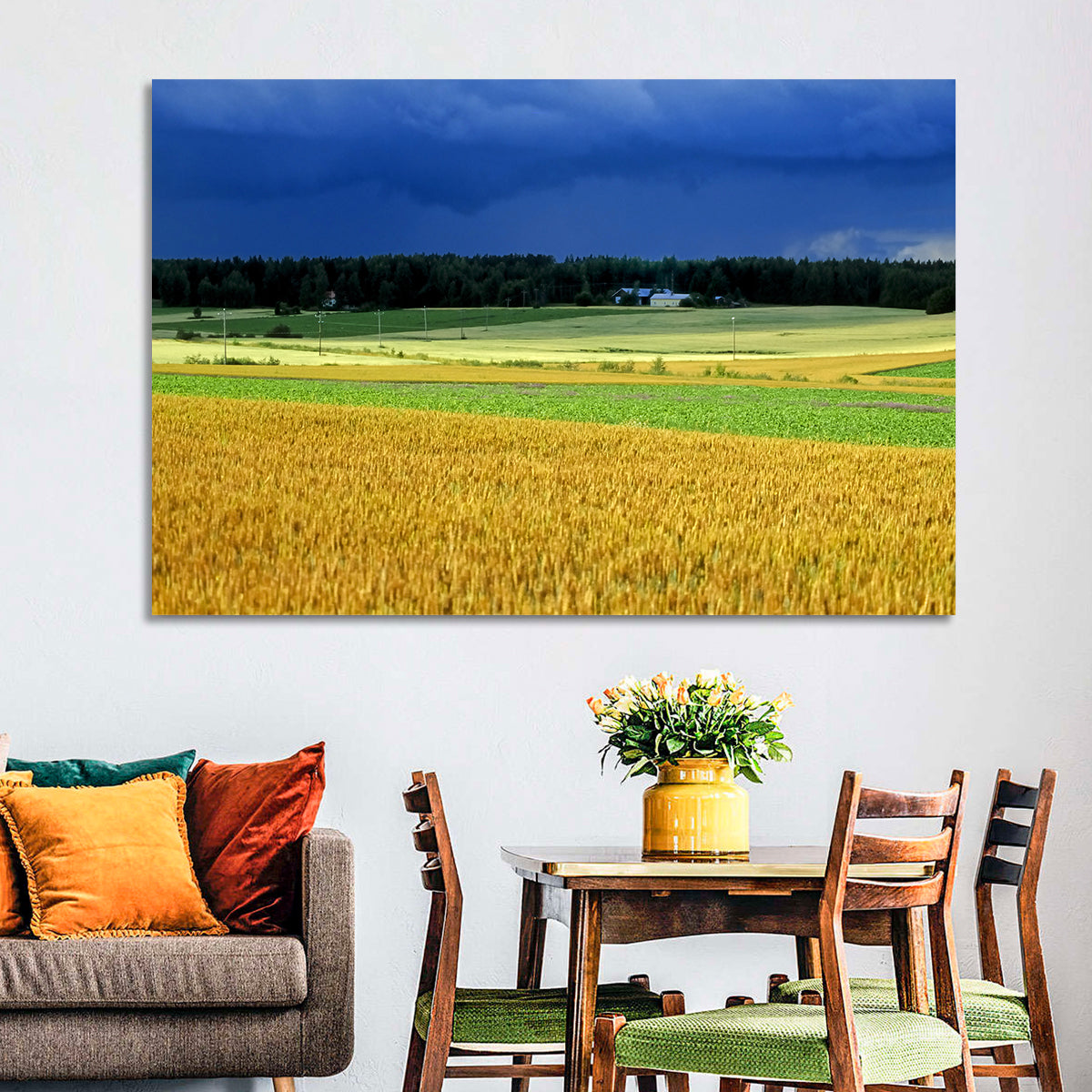 Cornfields Under Stormy Sky Wall Art