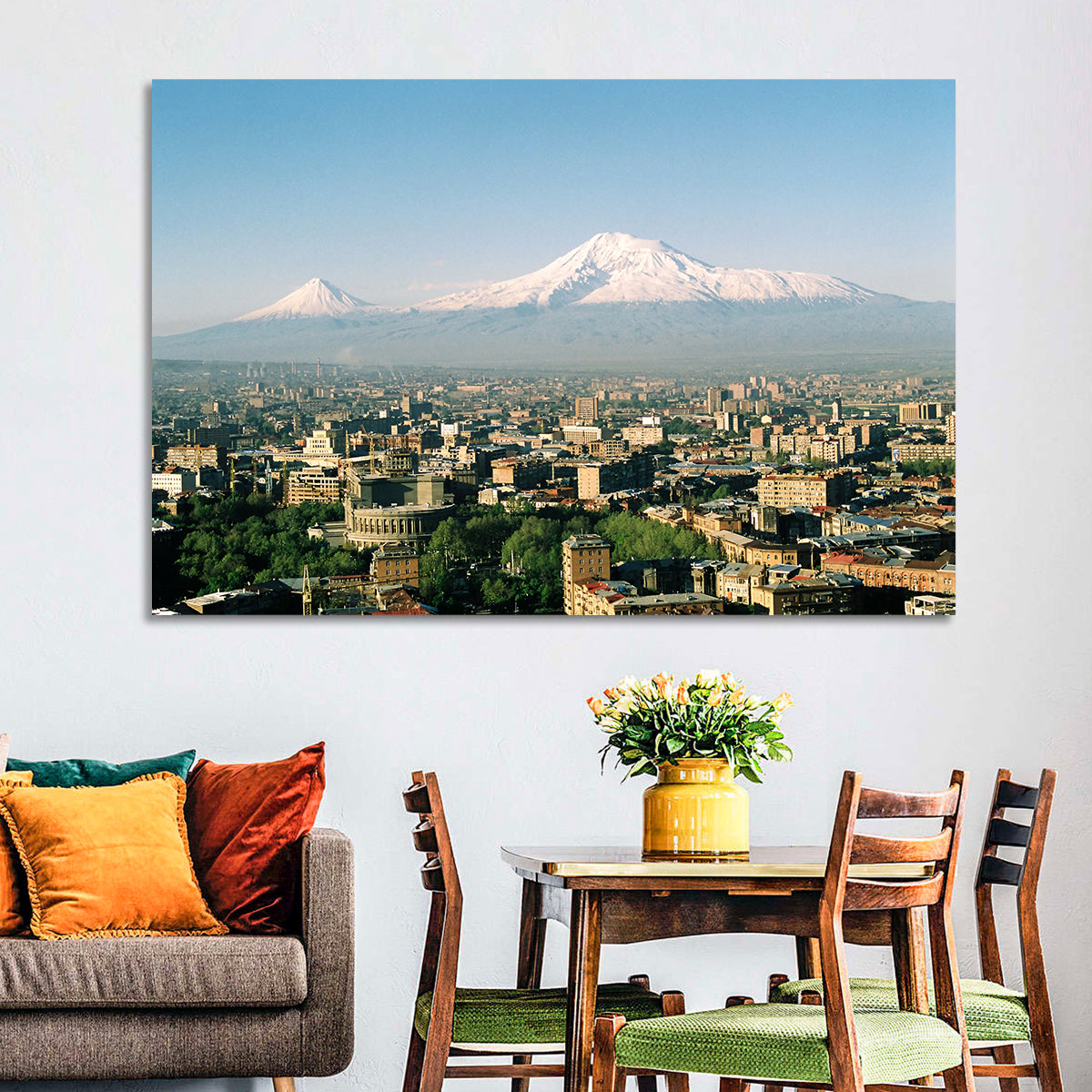 Mount Ararat Over Yerevan Wall Art in a room, landscape