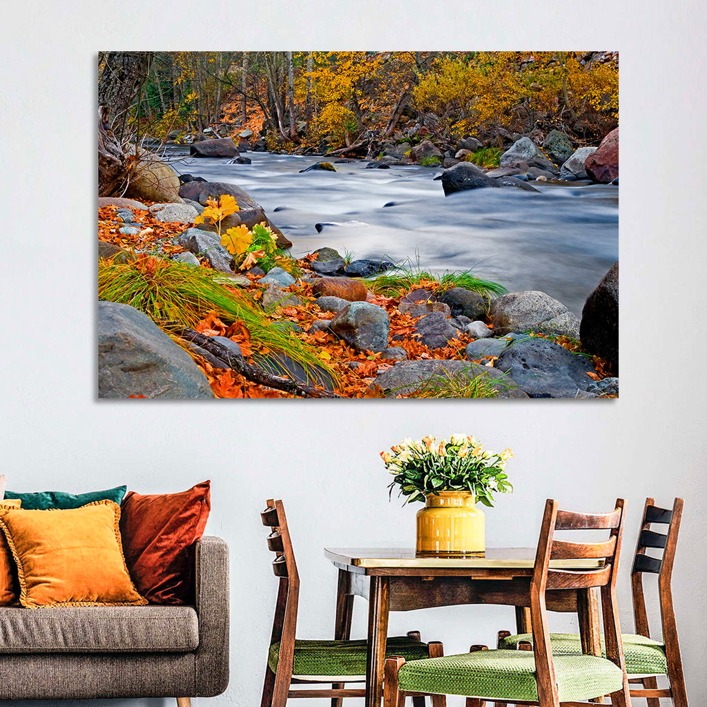 Golden Autumn Forest Creek Wall Art