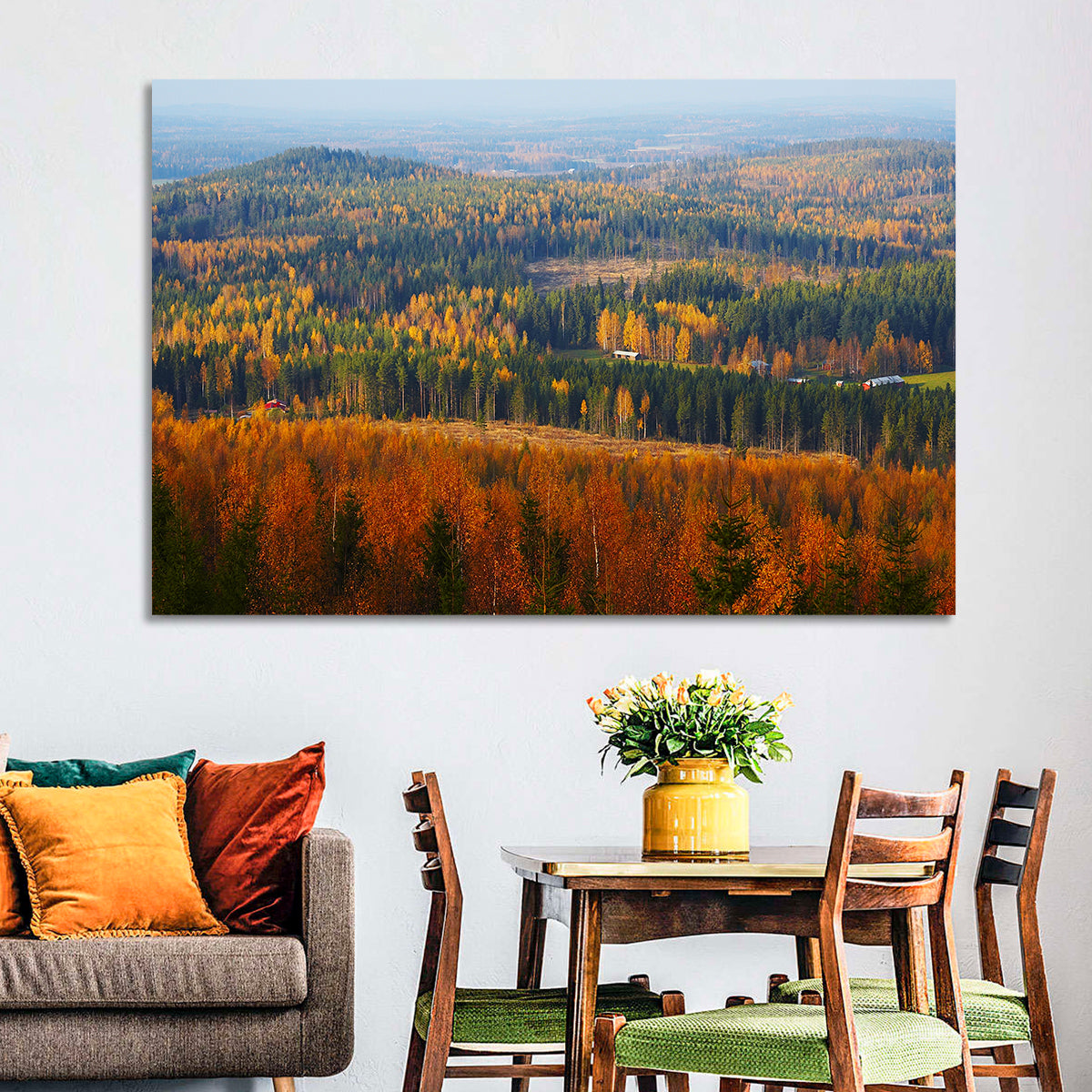 Finnish Autumn Landscape with Red-roofed House Wall Art
