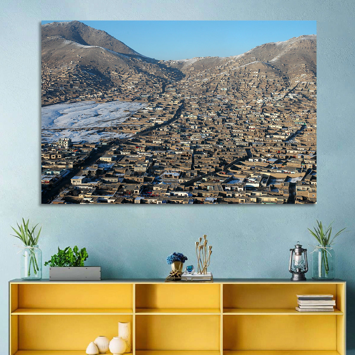 Kabul Winter Cityscape Wall Art in a room, landscape