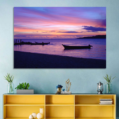 Malolo Island Sunset with Moored Boats Wall Art