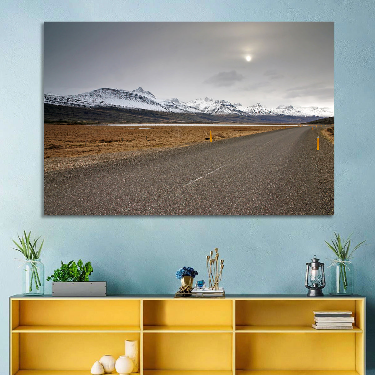 Icelandic Road to Snow-capped Mountains Wall Art