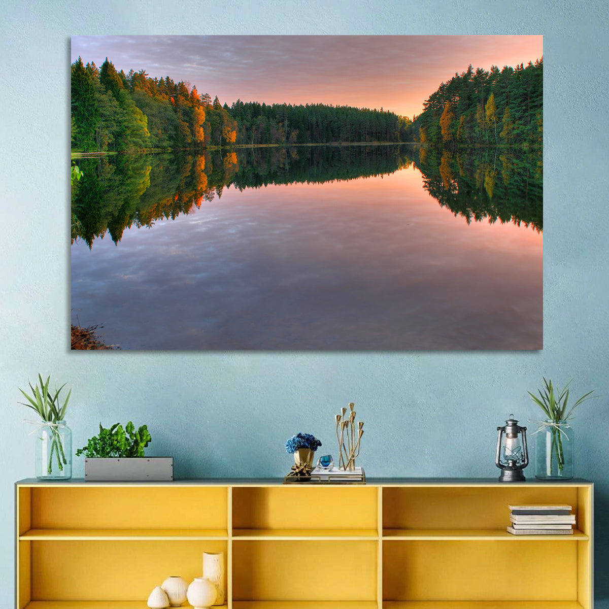 Estonian Lake at Golden Hour Wall Art in a room, landscape