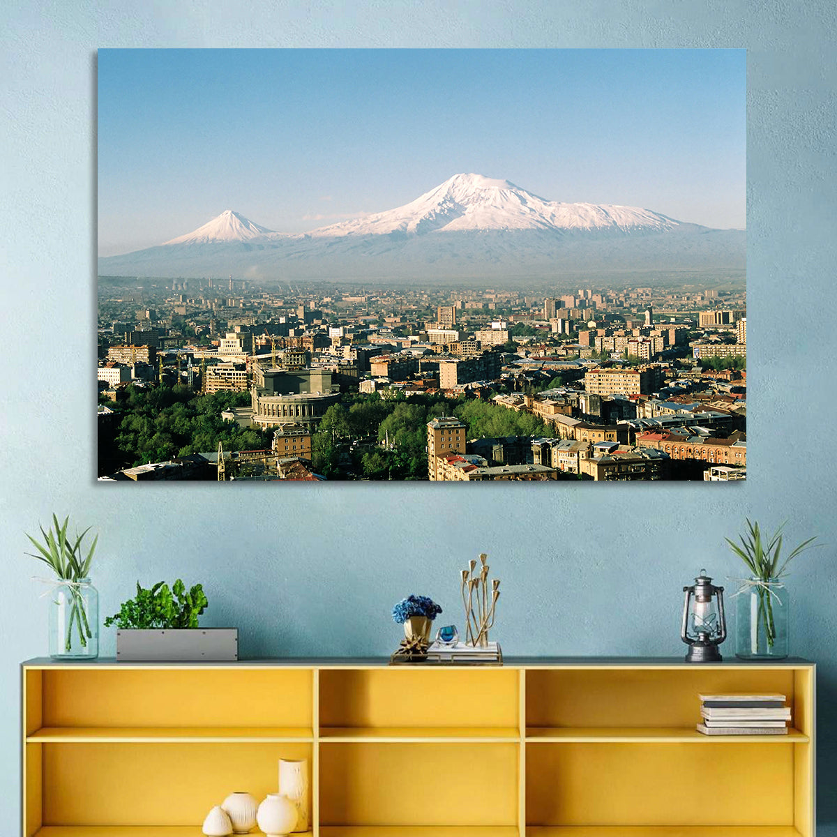 Mount Ararat Over Yerevan Wall Art in a room, landscape
