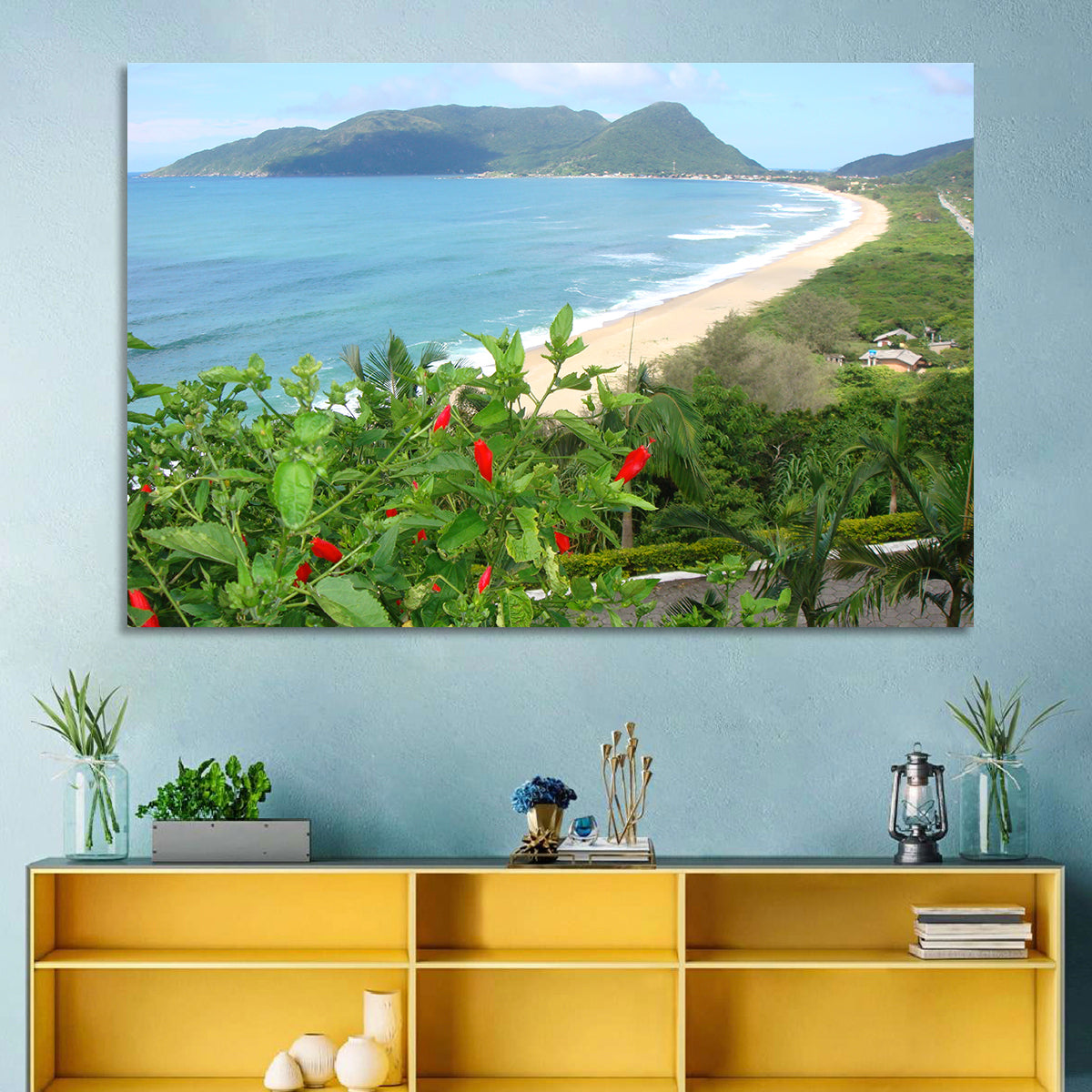Armacao Beach Scene Wall Art in a room, landscape
