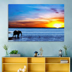 Elephant Silhouette at Beach Sunset Wall Art