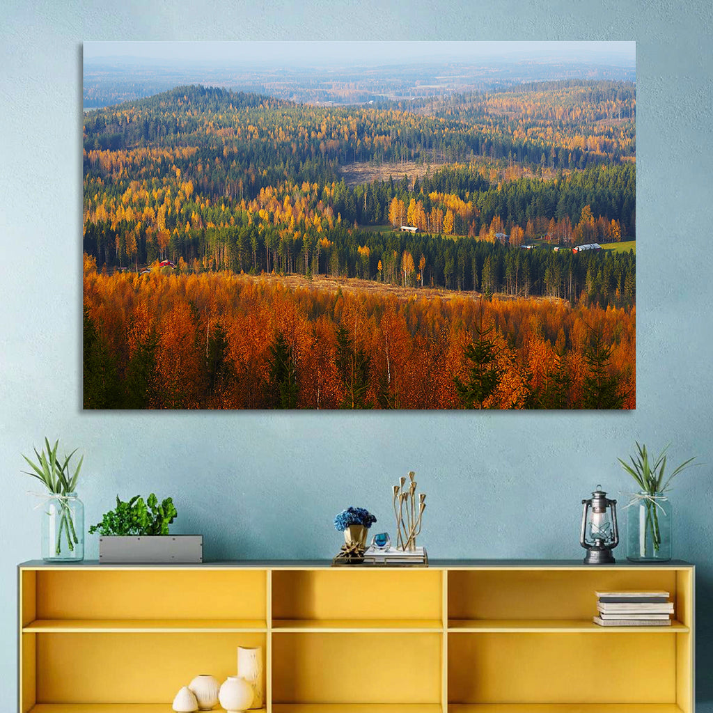Finnish Autumn Landscape with Red-roofed House Wall Art