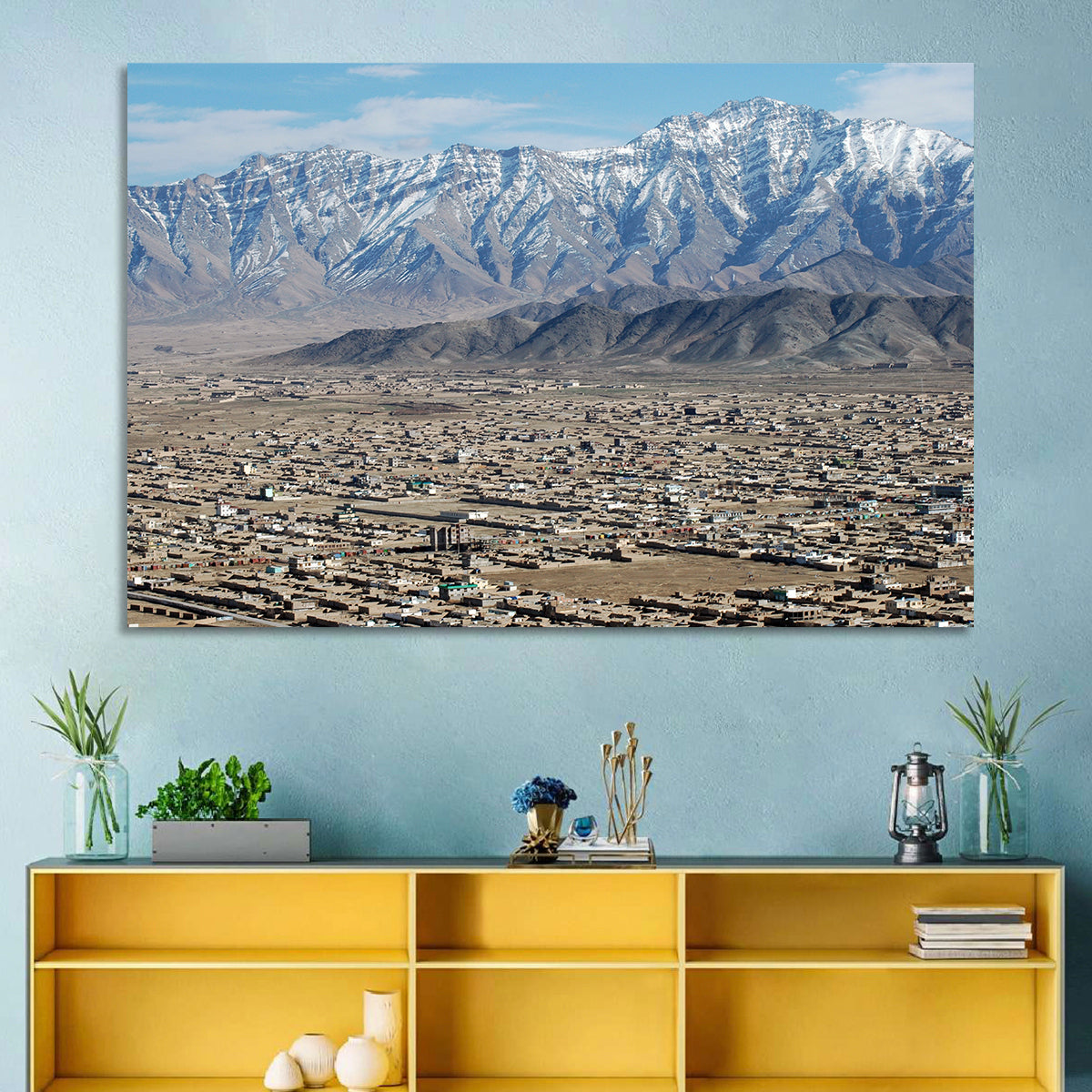 Kabul from Above with Snow-capped Mountains Wall Art