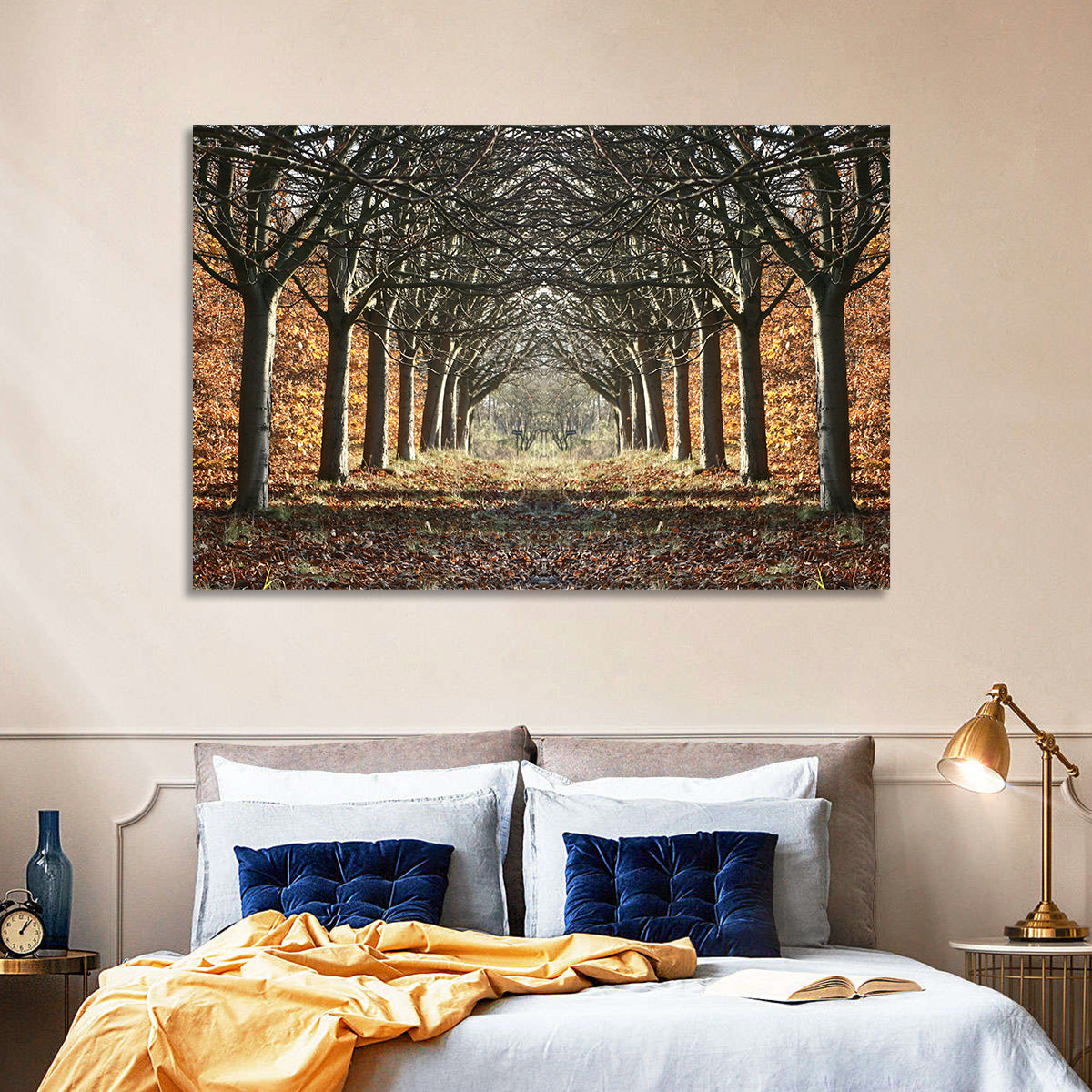 Danish Autumn Tree-lined Path Wall Art in a room, landscape