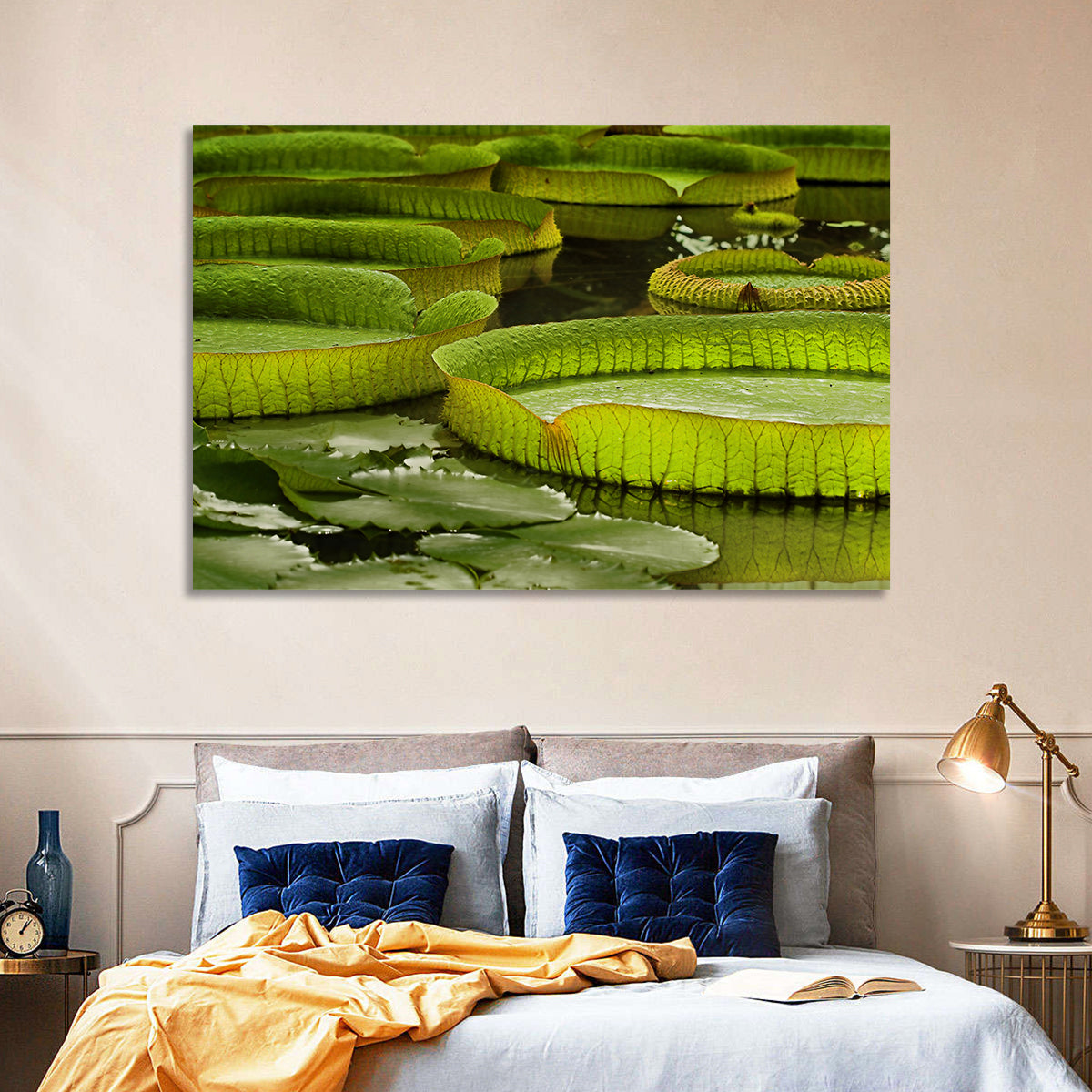 Giant Victoria Amazonica Lily Pads Wall Art in a room, landscape