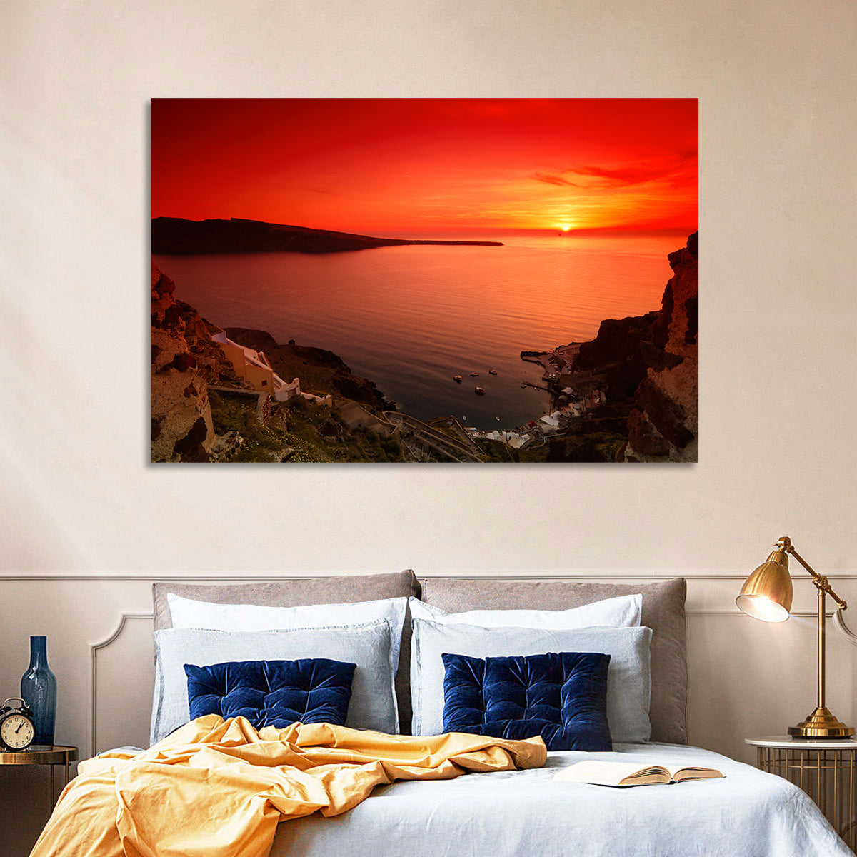Ammoudi Bay Sunset, Oia Wall Art in a room, landscape