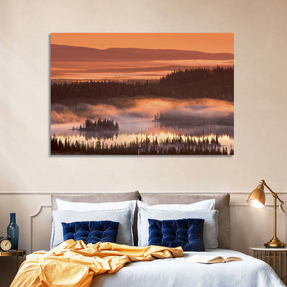 Lapland Sunrise Over Misty Lake Wall Art