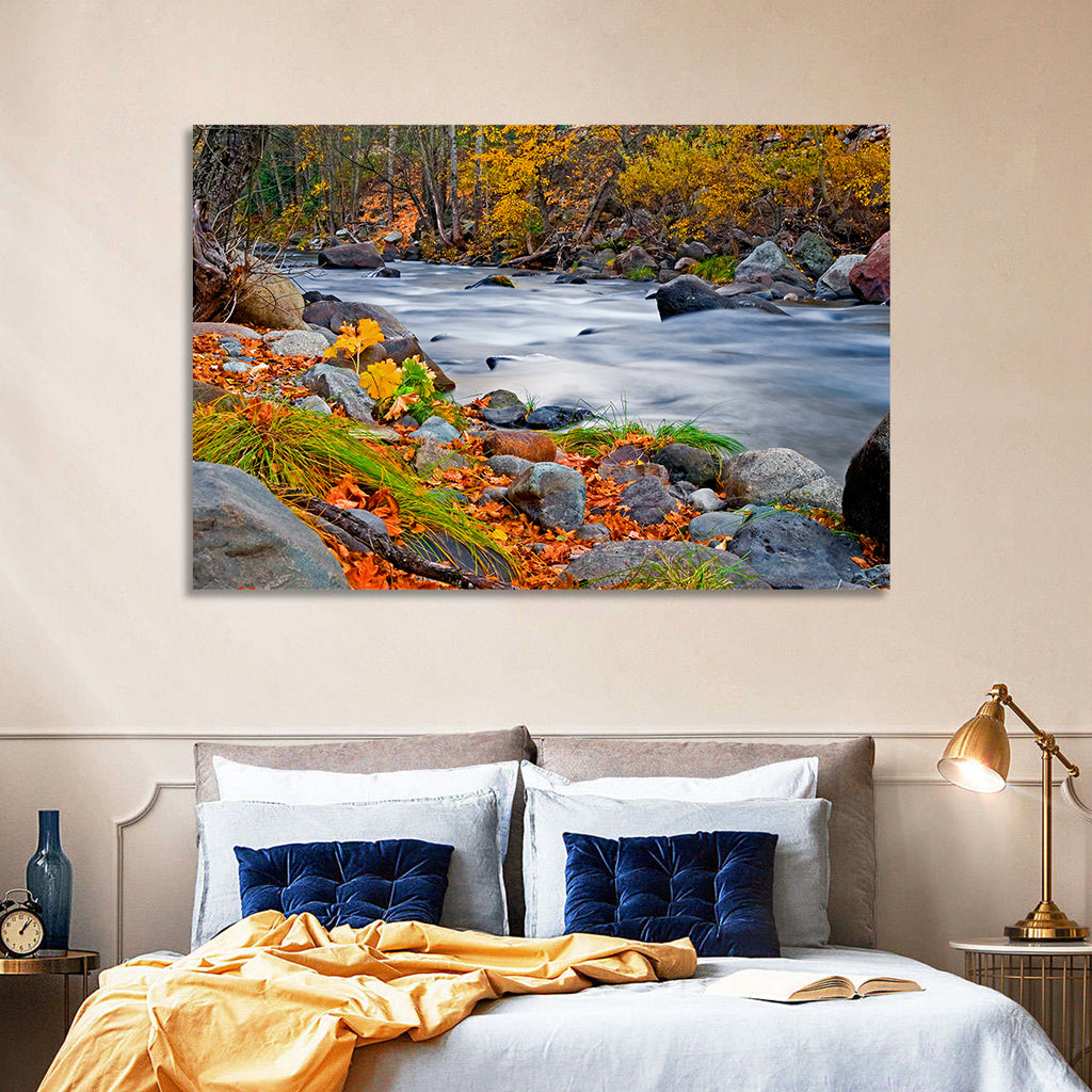 Golden Autumn Forest Creek Wall Art