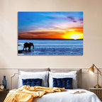 Elephant Silhouette at Beach Sunset Wall Art