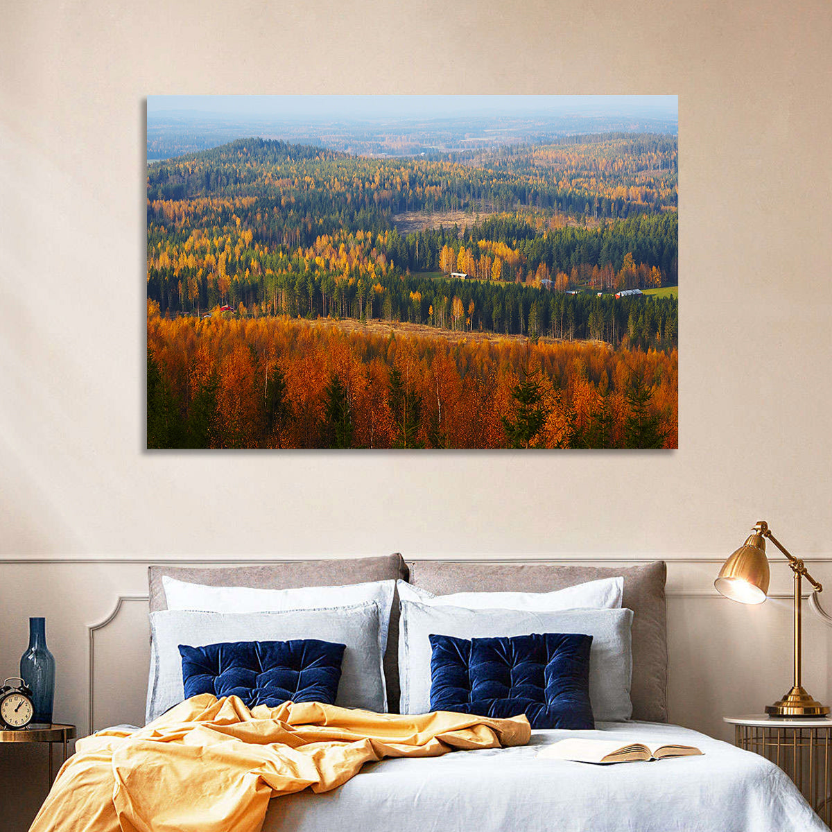 Finnish Autumn Landscape with Red-roofed House Wall Art